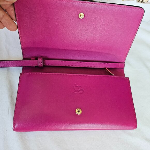 Louboutin Pink spiked leather wallet wristlet clutch - Picture 2 of 16